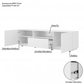 Rack para Sala de Estar TV Até 65 Polegadas Royal Branco - Olivar Móveis