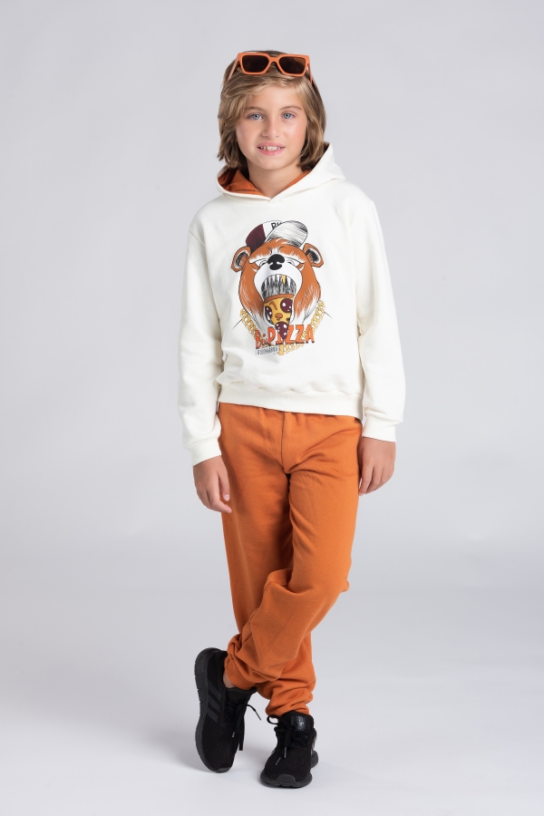 Conjunto Masculino Infantil Bear Pizza Off White