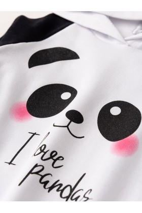Conjunto Feminino Infantil I Love Pandas Branco