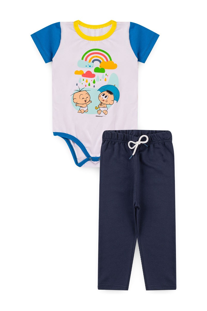 Body Masculino Infantil Cebolinha Cascão Chuva de Cores - Turma da Mônica  Branco