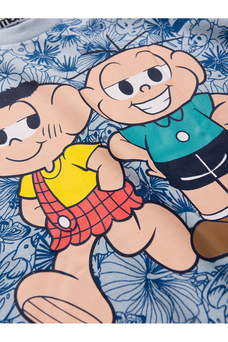 Conjunto Masculino Infantil Cebolina e Cascão Amigos- Turma da Mônica Azul  Claro