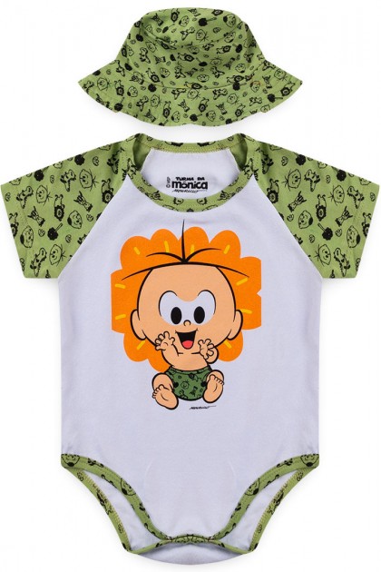 Body Masculino Infantil Chapéu Cebolinha Branco