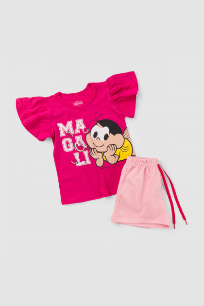 Conjunto Feminino Infantil Magali Humm Amo Melancia- Turma da Mônica