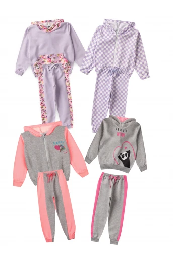 Kit Sortido 8 Peças de Roupas Infantis Feminino Inverno - 4 Casacos + 4 Calças