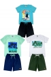 Kit Sortido 6 Peças de Roupas Infantil Menino Verão - 3 Camisetas + 3 Bermudas