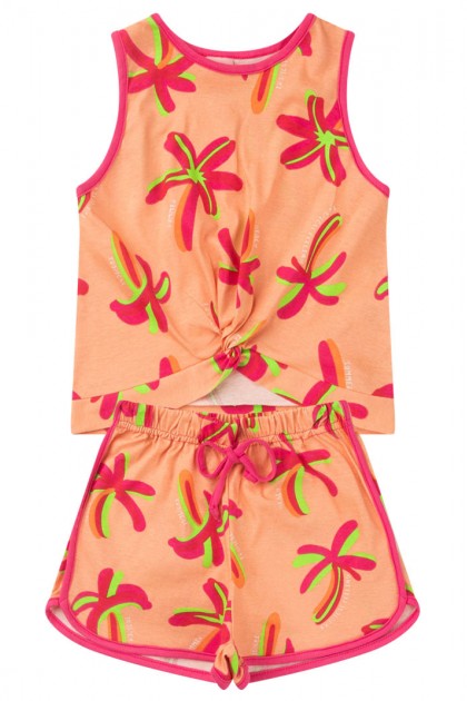 Conjunto Infantil Feminino Coral Plantas