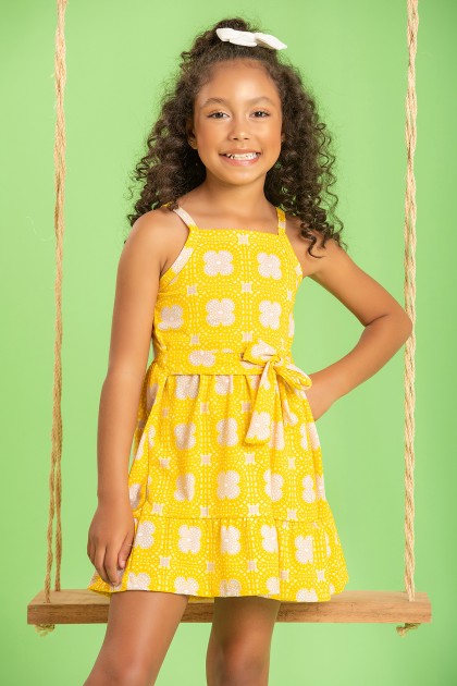 Vestido Infantil Feminino Flor Amarelado