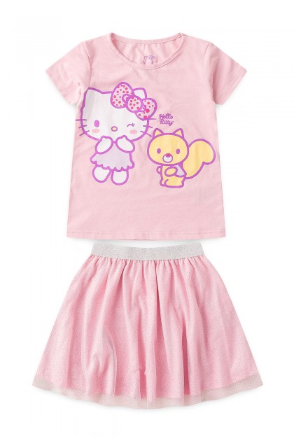 Conjunto Feminino Infantil Tule Rosa - Hello Kitty