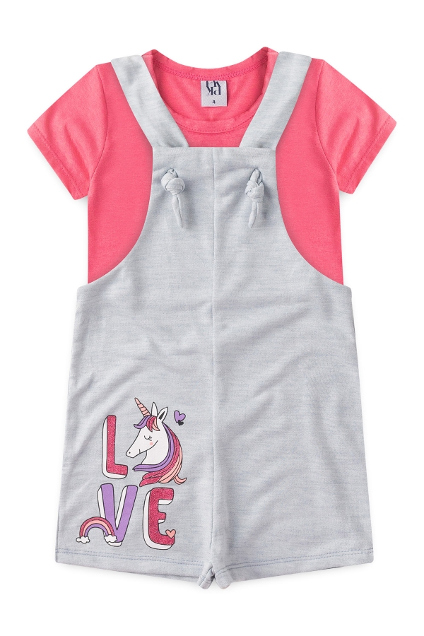 Salopete Infantil Feminina Amor de Unicórnio