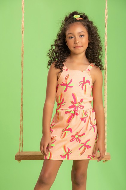 Vestido Infantil Feminino Coqueiros Tropicais