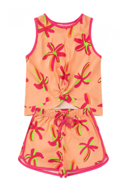 Conjunto Infantil Feminino Coral Plantas