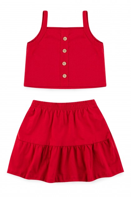 Conjunto Feminino Infantil Botôes Vermelho