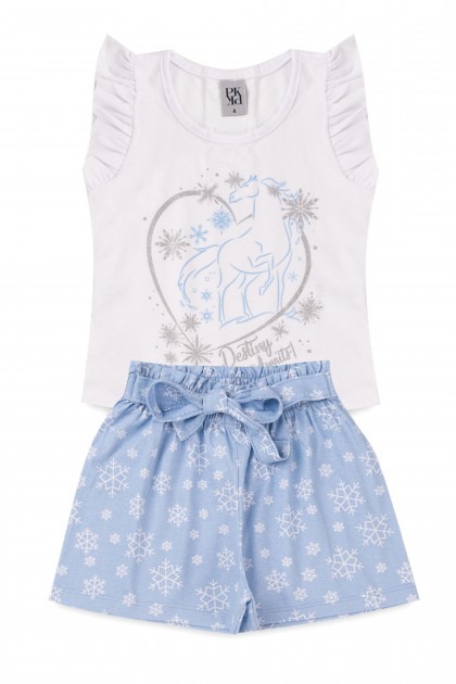 Conjunto Feminino Infantil Frozen com Glitter