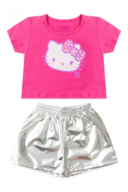 Conjunto Feminino Infantil Brilho Prateado - Hello Kitty