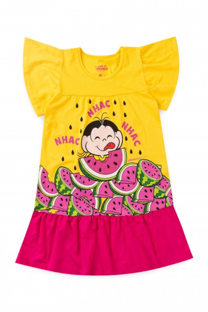 Vestido Infantil  Magali Nhac Nhac Nhac - Turma da Mônica