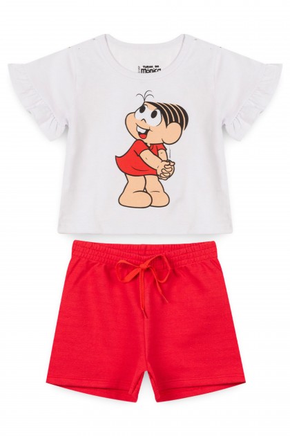 Conjunto Feminino Infantil Mônica Babados - Turma da Mônica