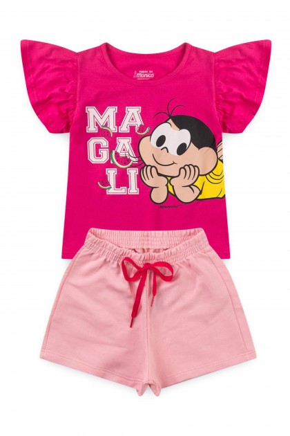 Conjunto Feminino Infantil Magali Humm Amo Melancia- Turma da Mônica