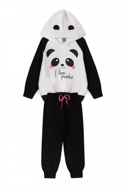 Conjunto Feminino Infantil I Love Pandas Branco