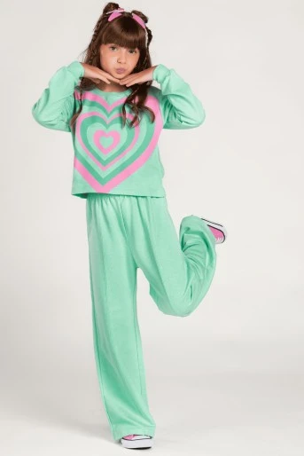 Conjunto Feminino Infantil Corações Turquesa