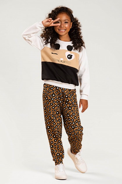 Conjunto Infantil Feminino Gatinho Amoroso