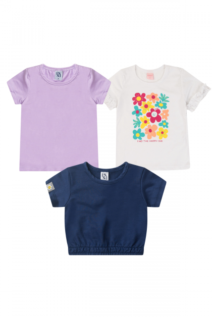 Kit Sortido 3 Camisetas Infantil Feminino Avulso