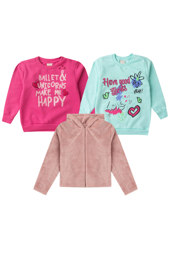 Kit Sortido 3 Casaco - Jaqueta Infantil Feminino Avulso