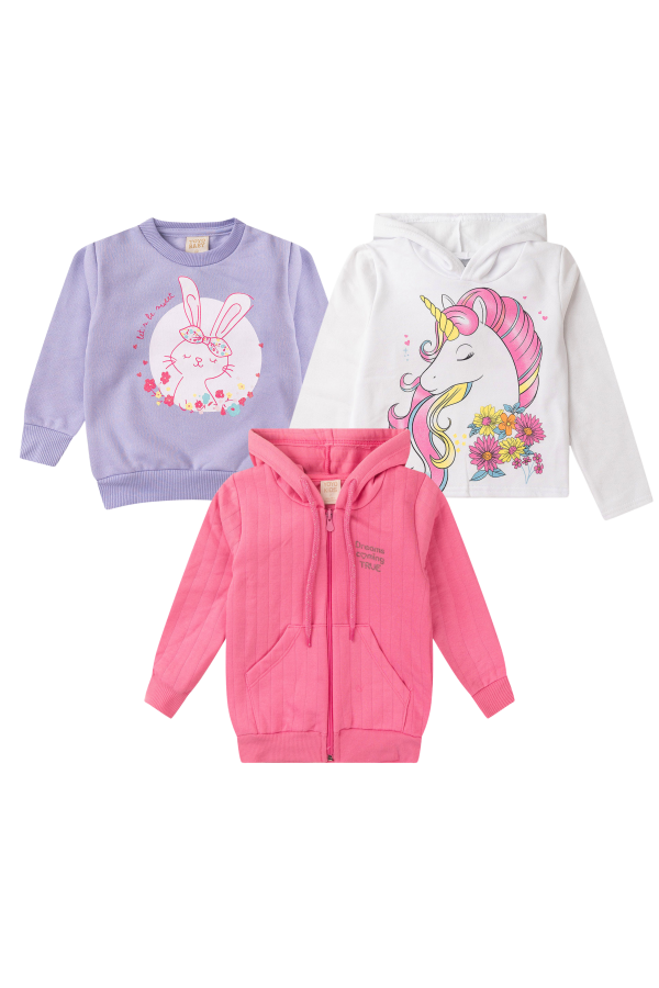 Kit Sortido 3 Casaco - Jaqueta Infantil Feminino Avulso