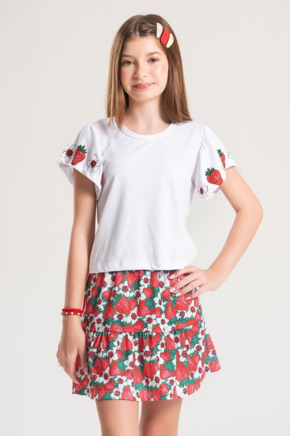 Conjunto Infantil Feminino Flor de Morango