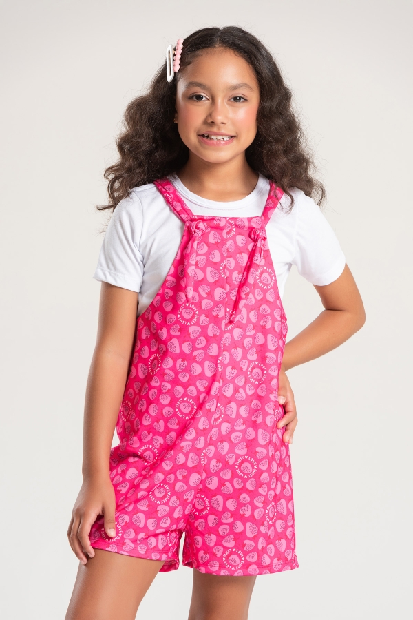 Salopete Infantil Feminino Moranguinho da Felicidade