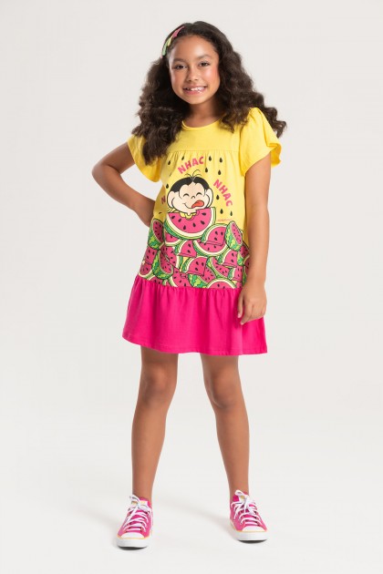 Vestido Infantil Magali Nhac Nhac Nhac - Turma da Mônica