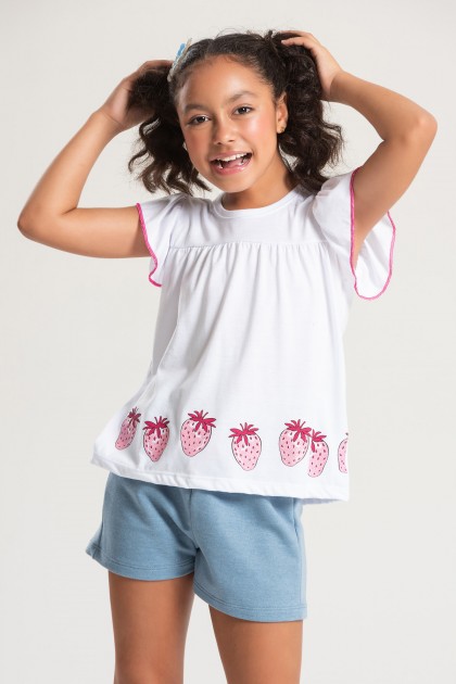 Conjunto Infantil Feminino Morangos Brilhantes