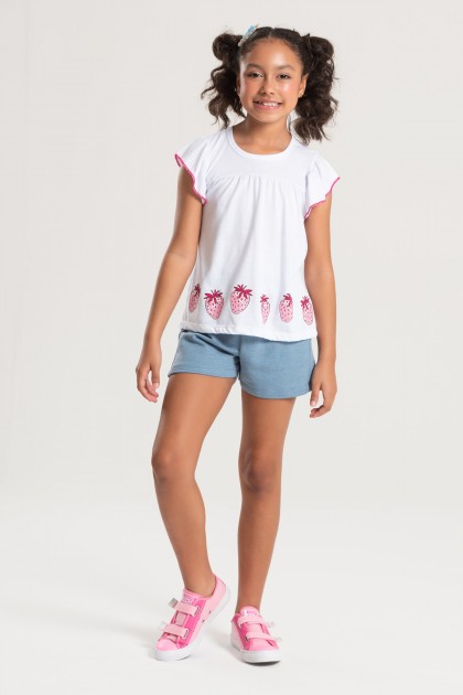 Conjunto Infantil Feminino Morangos Brilhantes