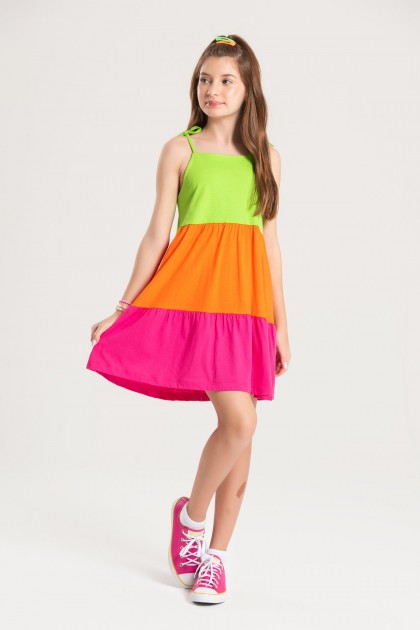Vestido Feminino Infantil Tons Vibrantes