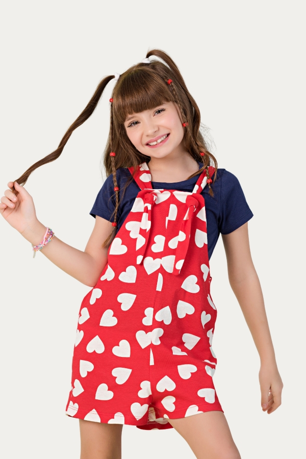 Salopete Feminina Infantil Corações