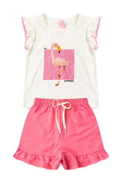 Conjunto Infantil Feminino Brilho de Flamingo