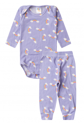 Conjunto Canelado Light Longo - Arco Iris Lilás - Ame Kids
