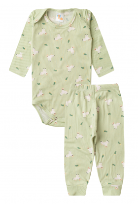 Conjunto Canelado Light Longo - Lhama Verde - Ame Kids