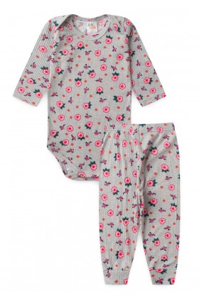 Conjunto Canelado Light Longo - Flores - Ame Kids