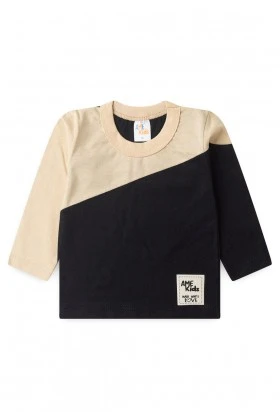 Conjunto Blusa Manga Longa e Calça - Areia e Preto - Ame Kids