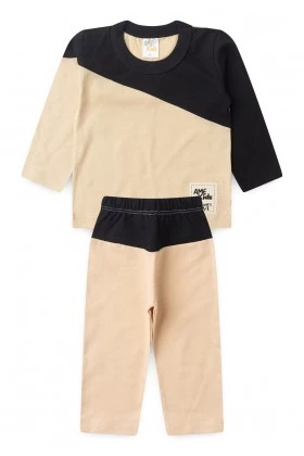 Conjunto Blusa Manga Longa e Calça - Areia e Preto - Ame Kids