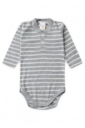 Conjunto Body Canelado Botões Menino - Mescla - Ame Kids