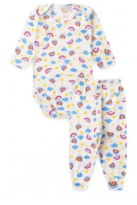 Conjunto Suede Longo Estampado - Arco Iris Off-White - Ame Kids
