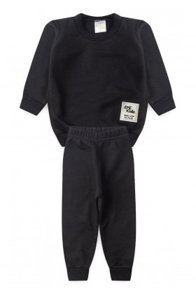 Conjunto Blusa Manga Longa e Calça Moletom - Preto- Ame Kids