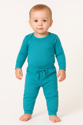 Conjunto Canelado Light Longo - Azul Ciano- Ame Kids
