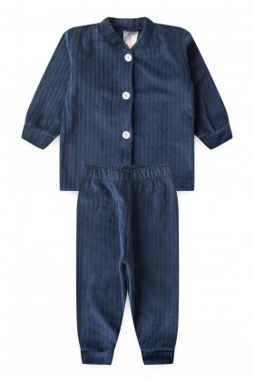 Conjunto Casaco  Manga Longa e  Calça Plush - Azul Marinho - Ame Kids