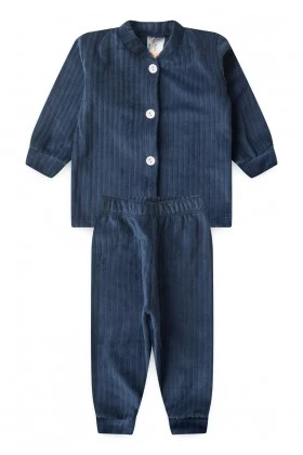 Conjunto Casaco  Manga Longa e  Calça Plush - Azul Marinho - Ame Kids