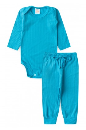 Conjunto Canelado Light Longo - Azul Ciano- Ame Kids