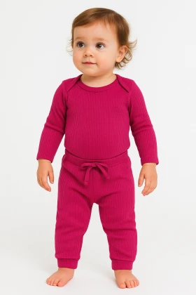 Conjunto Canelado Light Longo - Bordô - Ame Kids