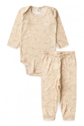 Conjunto Canelado Light Longo - Ursinho Bege - Ame Kids