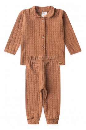 Conjunto Blusa e Calça Bubble Menina - Avelã - Ame Kids